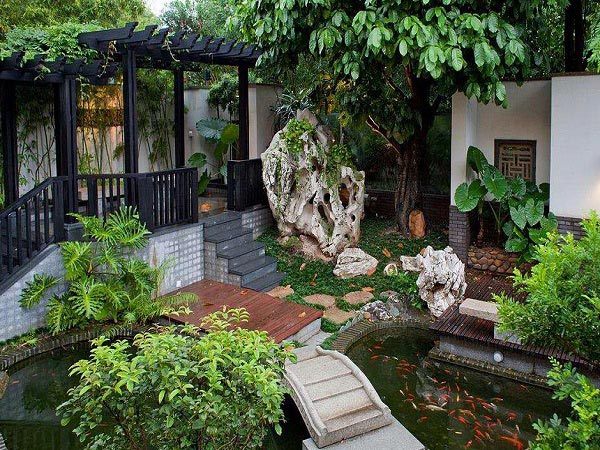 自然典雅的别墅院落设计中可以运用的自然元素